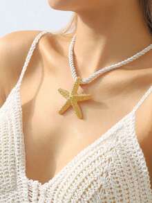 1 件海滩风格夸张星星吊坠粗绳项链，适合度假佩戴 - 金色 - 查看 9