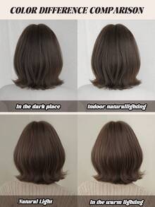 12 英寸棕色短鲍勃卷发假发，适合女士 - 适度时尚卷发假发，带刘海，柔软丝滑，耐热合成纤维假发，适合日常使用，非常适合节日音乐节庆祝活动、樱花庆典、毕业礼物和送给朋友的礼物假发配件 - 棕色 - 查看 8