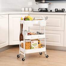 Carrello a 3 ripiani, organizer multifunzionale con ruote, ripiani mobili, maniglie, ruote bloccabili, per soggiorno, bagno, cucina, ufficio. - Bianco - Visualizzare 3