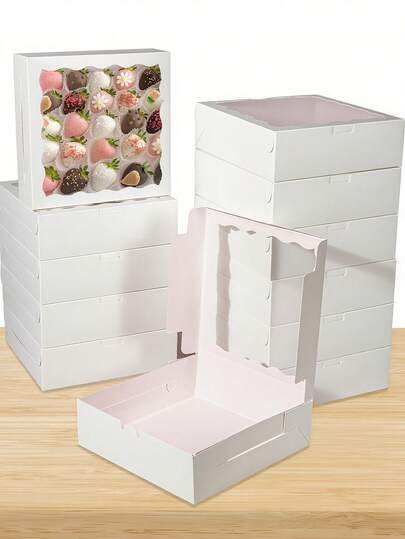 6pcs/1pc 8" X 8" Bread Box With Window, Pie Box, Cookie Box, Chocolate & Strawberry Box, Cake Box / Suitable For Wedding, Birthday, Christmas, Holiday