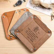 Personalized Leather Tray, Versatile Tray, Home Decor Souvenir, Anniversary Gift, Gift For Dad, Handmade Leather Anniversary Tray, Customized Tray For Dad, Father's Day Gift, Men's Gift, Personalized Leather Catchall Tray, Storage Desk Tray, Riveted Catchall Tray, Engraved With Initial - Multicolor - View 4