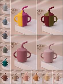 PopLittleOne 1入組矽膠嬰兒水杯，兩個手柄的學習杯可供嬰兒餵食，可攜式嬰兒餐具