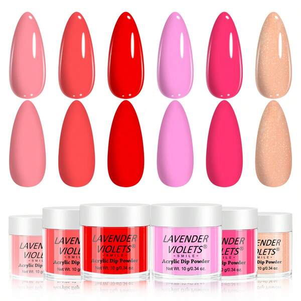 6 pezzi Set Polvere Dip per Unghie - 6 Colori Rosso-Rosa per Natale, Set di Polvere Dip ad Asciugatura Rapida per Principianti, Uso Domestico o Salone, Manicure arte di unghie Regalo per Donne e Ragazze