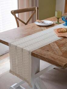 MeijiaMo 1pc Bohemian Nordic Ins Style Linen Embroidered Table Runner, Kitchen Dining Table Decor, Home Textile, Minimalist Natural, Suitable For Kitchen, Dining Room, Bedroom, Holiday Decoration - White - View 6