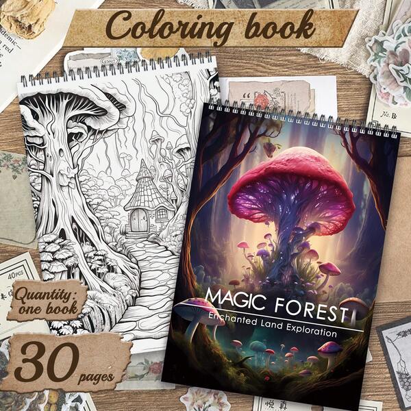 Kolorowanka "Magiczny Las" – 30 stron uzdrawiających krajobrazów natury i wzorów roślinnych, oprawa spiralna dla relaksu i kreatywności