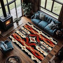 3x5 Rugs, 2x3 Rug, Southwestern Rustic Area Rug, Colorful Geometric Door, Washable & Non - Slip Small Carpet, Home Decor - Đỏ Đen Be - Xem 2