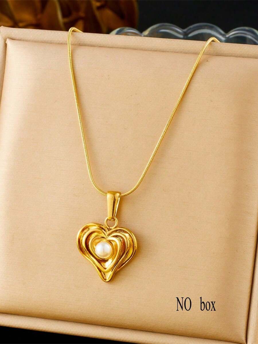 1 pieza Conjunto de collar y aretes con diseño de corazón, estilo minimalista de moda, ideal para uso diario, reuniones, festivales y fiestas (empaque en bolsa OPP)