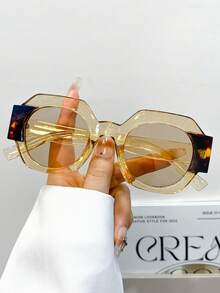 New Fashionable Retro Colorblock Asymmetrical Small Frame Fashion Glasses, For Party, Festival, Street, Boho, Casual, Beach, Travel, Cute Decorative Glasses Geometric Shape Shades - 彩色 - 查看 14