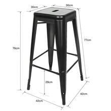 Lot de 4 tabourets de bar empilables en métal avec assise carrée et passe-mains, renfort en X,  pour cuisine, salle à manger et bar - Noir - Voir 7