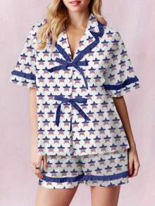 Celebrate Independence Day In Style With Our Patriotic Pajama Set - Perfect For Summer Nights - Beige - View 1