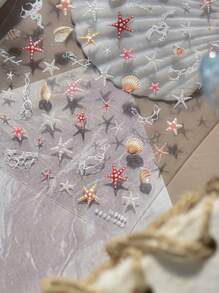 1 张夏日海滩海洋闪光指甲贴纸贝壳海星海螺星星海洋指甲软浮雕装饰指甲贴纸美甲自粘贴花