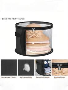 Black Large Capacity Hat Storage Bag, Top & Side Transparent Window, Foldable, Sturdy Handle, For Cowboy Hat, Baseball Cap, Beach Hat, Holds Up To 7 Hats - Multicolor - View 5