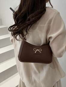 简约时尚女士单肩包、腋下包、拼色黑白女士斜挎包 - 咖啡棕 - 查看 4