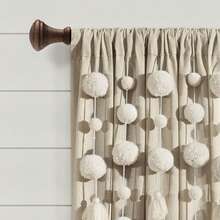 LUSH DECOR Boho Pom Pom Tassel Linen Window Curtain Panel Navy Single 52X84 Halloween-Fall Decor-Room Decor - 深亞麻色 - 查看 3
