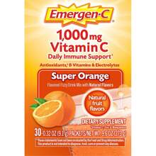 Emergen-C 1000 mg de vitamina C en polvo para el refuerzo inmunitario diario. Suplementos de vitamina C sin cafeína con zinc y manganeso, vitaminas del complejo B y electrolitos. Sabor a naranja (30 sobres).