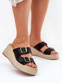 女士时尚百搭休闲厚底坡跟拖鞋，夏季 - 黑色 - 查看 2