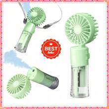 Handheld Misting Fan, Multi-Purpose For Portable Mini Mister Neck Fan, 1500mAh Desk Fan, 4 Speed Adjustable, Suitable For Women, Home, Office, Travel - Green - View 1