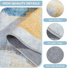 8x10 Washable Area Rug For Living Room, Grey Rug With Non Slip Backing, Low Pile Carpet For Bedroom, Dining Room,  Grey Rug (8'x10') - 藍黃 - 查看 7
