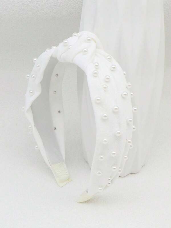 1pc White Faux Pearl Knot Design Headband, Bridal Hair Accessory,Hairband,Hair Hoop Headbands