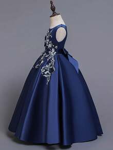 Flower Girls Tulle Dress Long A Line Wedding Pageant Dresses Princess Birthday Party Ball Gown - 寶藍色 - 查看 5