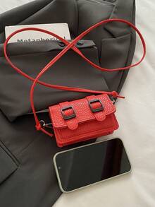 迷你时尚纯色简约翻盖单肩包，适合逛街、钱包、购物、年轻女性、大学生、新人、白领。非常适合办公室、大学、工作、商务、通勤、户外活动、旅行和郊游 - 紅色 - 查看 8