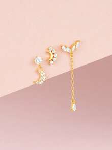 1 Peça Brincos Pingente de Lua e Estrela de Prata Esterlina S925, Brincos de Rosca de Pino de Orelha Cartilagem