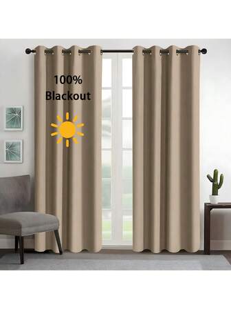 1pc Blackout Curtain, Heat Insulation & UV Protection, Punched Hole Design, Suitable For Living Room, Bedroom, Darkens Room In Power Outage, Autumn/Winter (100g Fabric Weight)