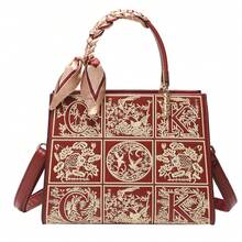 Women Top Handle Bags - 繡線紅+絲巾 - 查看 8