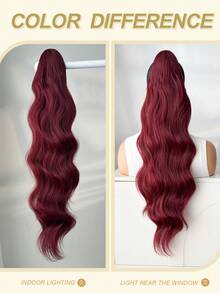 Extensiones de cola de caballo rizada de 28 pulgadas de largo - Peluca de cola de caballo sintética con peine y clip, extensiones de cola de caballo larga y esponjosa de onda profunda natural para mujeres, color rojo vino - Burdeos - Ver 8