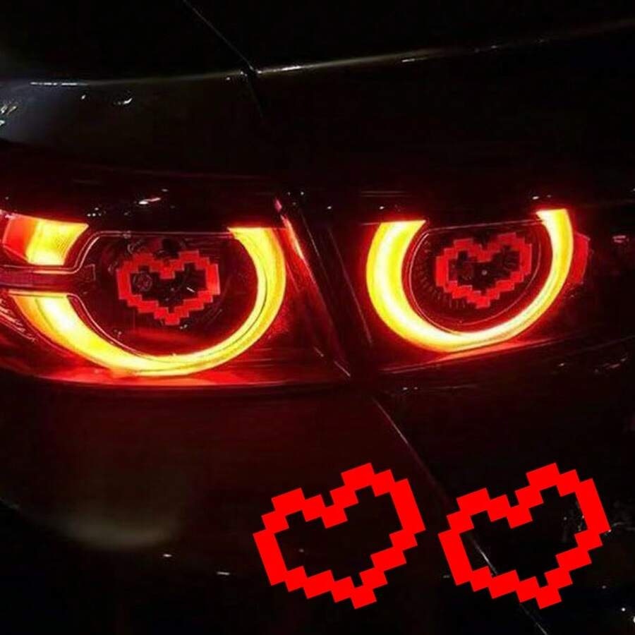 爱车尾灯贴纸粉色可爱通用尾灯车灯贴纸汽车灯贴花配件 - Heart Shape - 查看 1