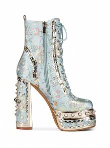 Waterproof Platform Thick Heel Elegant Pearl & Rhinestone Embellished Ankle Boots