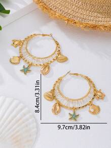 1 套欧美夏季海滩度假贝壳与海洋元素圈形耳环，适合海滩旅行和度假