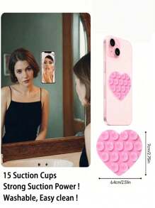 Juego de 3 piezas de soporte de teléfono con ventosa en forma de corazón de silicona, soporte de pared multifuncional con ventosa cuadrada antideslizante apto para la mayoría de los teléfonos, perfecto para fotografía en casa y al aire libre, soporte de teléfono portátil y móvil