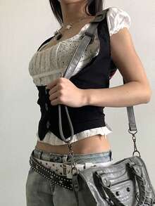 Black Waistcoat For Women Fashionable Versatile Solid Color Button Up Vest Jacket - Black - View 6