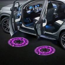 4-Piece Set Of Door Lights - Pink Pentagram Projection Light - Universal Wireless Door LED Projection Light, Suitable For Door Steps Of Various Brands Of Cars, LED Pink Sun And Moon Welcome Sign Projection Light