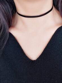 1pc Minimalist Fashion Versatile Dark Punk Sexy Black PU Necklace Choker Collar Necklace, Short Clavicle Chain Neck Decoration Accessory, Suitable For Daily Wear, Non-Fading Metal, Width 0.5CM