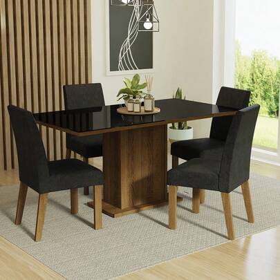  Juego De Comedor Mesa De Vidrio 4 Sillas Madesa Oxford Mn 03 Color Marron/negro/oxford Diseño De La Tela De Las Sillas Liso