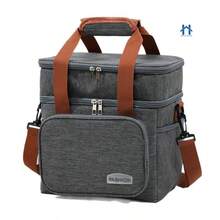 Large Thermal Bag With Side And Front Pockets, Fitness Lunch Box Holder With Hand Strap And Cross-Shoulder Strap - Grey - View 1