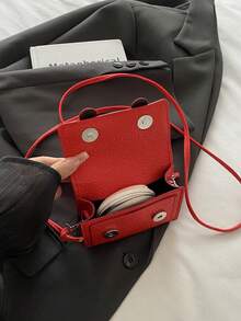 迷你时尚纯色简约翻盖单肩包，适合逛街、钱包、购物、年轻女性、大学生、新人、白领。非常适合办公室、大学、工作、商务、通勤、户外活动、旅行和郊游 - 紅色 - 查看 10