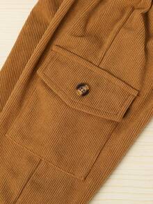 3pcs Baby Boy Corduroy Button Decor Casual Double Pocket Pants Set, Multi-Color - Multicolor - View 5
