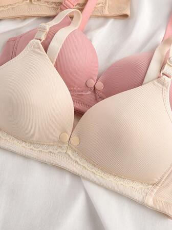 3 st/set damer, främre stängning, bygelfri, bekväm, andningsbar, amnings-bh, flerfärgad