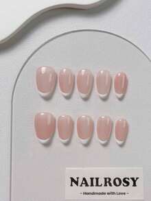 qihangxin 10片手工制作的按压式美甲贴纸，包含短款、杏仁形、椭圆形和方形款式，以及粉色法式美甲的长短款式可选。可重复使用且可移除的美甲贴纸，非常适合日常佩戴和节日礼物，尤其适合送给美丽的女士和女孩，例如作为圣诞礼物或假指甲。 - 彩色 - 查看 5