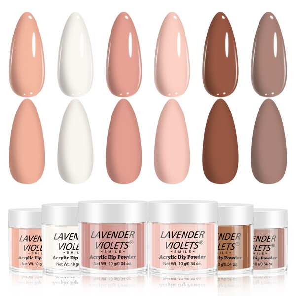 6 pezzi Set Polvere per Unghie - 6 Tonalità Nude Marroni Colori Polvere per Immersione Asciugatura Naturale Senza Lampada Adatto per Principianti Salone di Casa arte di unghie Manicure Lunga Durata Regalo Festivo Quotidiano