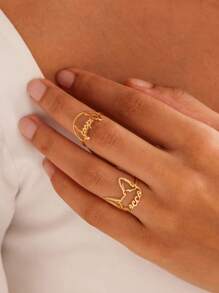 Anillo personalizado con forma de orejas de perro para hombres y mujeres, anillo con nombre de mascota lindo, anillo de acero inoxidable en color plateado o dorado, accesorios para boda, compromiso, uso diario, regalos de aniversario y día de San Valentín