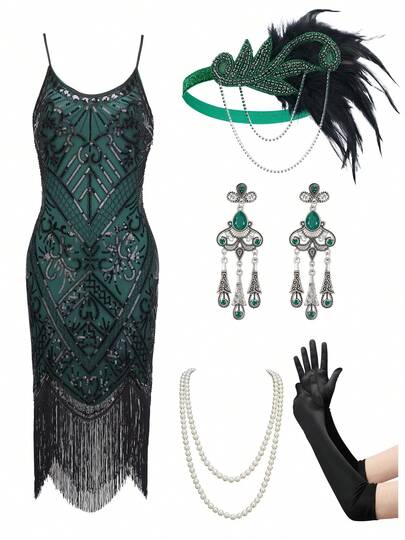 Women's Flapper Dresses 1920s,Great Gatsby Dresses Sequin Fringe Cocktail Dress Roaring 20s Dress For Harlem Nights