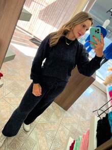 WOMEN'S WINTER MOUSSE KNITTING SET WITH PANTS AND BRAIDED TOP - 查看 4