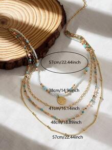 1pc Women Colorful Multi-Layer Rice Pearl Beaded Necklace, Suitable For Daily Wear And Vacation
