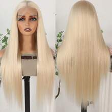 Purple Color Lace Front Wigs Pre Plucked Hairline Long Straight Wigs For Fashion Women Girls Party Daily Wear Glueless Dark Purple Lace Front Synthetic Wigs 13x4 Free Part Heat Resistant Fiber Hair 28 Inch 180% Density - Vàng nhạt - Xem 5