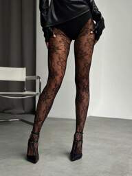 1-Pack Women's Sexy Floral Jacquard Fishnet Tights – Summer High-Stretch French Elegant Pantyhose With Wide Opening, Hollow-Out Mesh Stockings & Vintage Botanical Design – Classic Style