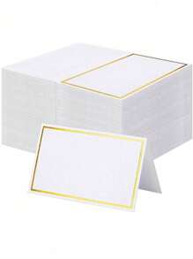 60pcs/30pcs/5pcs Golden Foil Border Place Cards ,Tent Cards,Table Setting Name Cards Blank Place Cards Guest Cards Premium Tent Name Place Cards For Table Setting With Gold Foil Border For Wedding Banquet Dinner, Party Dinner, Decorations,Receptions,Events,Banquet Dinner And Any Other Events,Halloween Decorations,Halloween Party Supplies